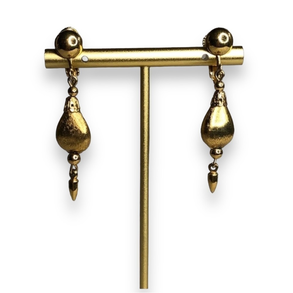Vintage Vendome Brushed Gold Drop Clip-on Earrings